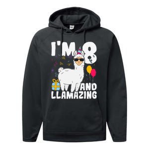 Alpaca I'm 8 And Llamazing Alpaca Llama 8th Birthday Performance Fleece Hoodie