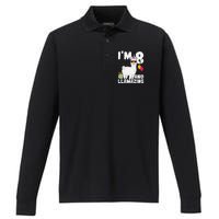 Alpaca I'm 8 And Llamazing Alpaca Llama 8th Birthday Performance Long Sleeve Polo