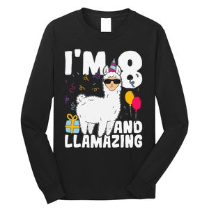 Alpaca I'm 8 And Llamazing Alpaca Llama 8th Birthday Long Sleeve Shirt