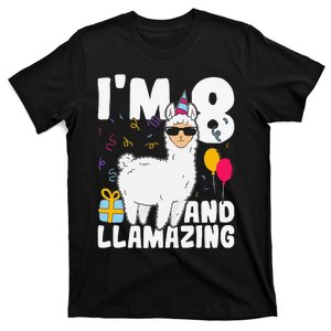 Alpaca I'm 8 And Llamazing Alpaca Llama 8th Birthday T-Shirt