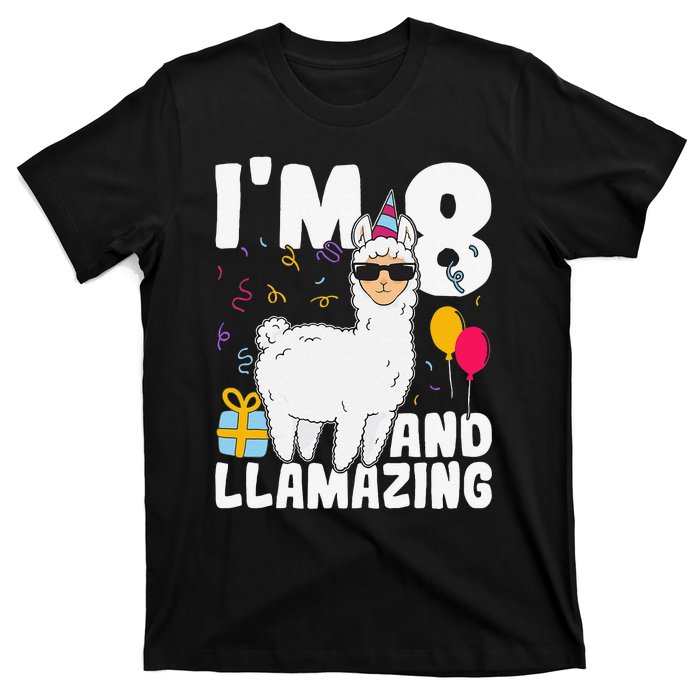 Alpaca I'm 8 And Llamazing Alpaca Llama 8th Birthday T-Shirt