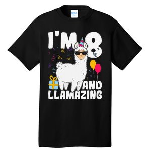 Alpaca I'm 8 And Llamazing Alpaca Llama 8th Birthday Tall T-Shirt