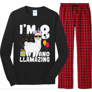 Alpaca I'm 8 And Llamazing Alpaca Llama 8th Birthday Long Sleeve Pajama Set