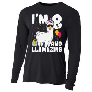 Alpaca I'm 8 And Llamazing Alpaca Llama 8th Birthday Cooling Performance Long Sleeve Crew