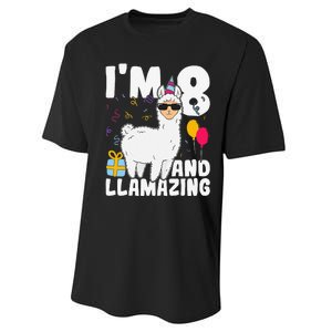 Alpaca I'm 8 And Llamazing Alpaca Llama 8th Birthday Performance Sprint T-Shirt