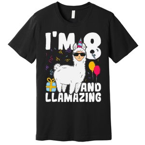 Alpaca I'm 8 And Llamazing Alpaca Llama 8th Birthday Premium T-Shirt