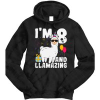 Alpaca I'm 8 And Llamazing Alpaca Llama 8th Birthday Tie Dye Hoodie