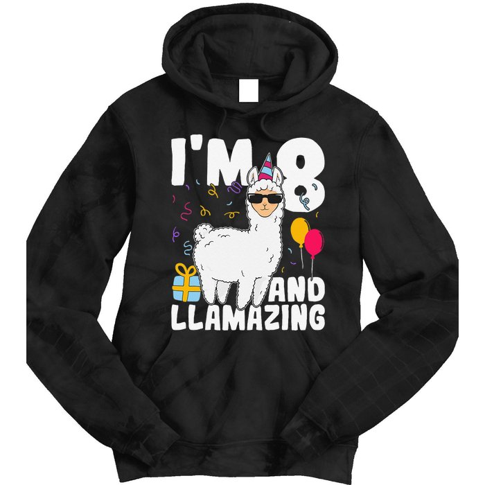 Alpaca I'm 8 And Llamazing Alpaca Llama 8th Birthday Tie Dye Hoodie