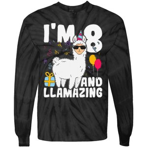 Alpaca I'm 8 And Llamazing Alpaca Llama 8th Birthday Tie-Dye Long Sleeve Shirt