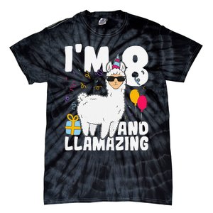 Alpaca I'm 8 And Llamazing Alpaca Llama 8th Birthday Tie-Dye T-Shirt