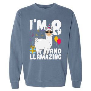 Alpaca I'm 8 And Llamazing Alpaca Llama 8th Birthday Garment-Dyed Sweatshirt