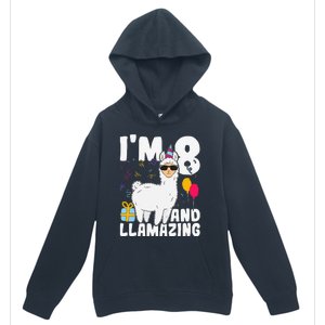 Alpaca I'm 8 And Llamazing Alpaca Llama 8th Birthday Urban Pullover Hoodie