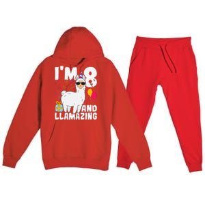 Alpaca I'm 8 And Llamazing Alpaca Llama 8th Birthday Premium Hooded Sweatsuit Set