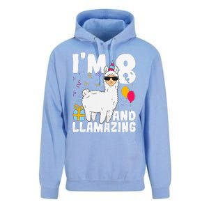 Alpaca I'm 8 And Llamazing Alpaca Llama 8th Birthday Unisex Surf Hoodie