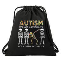 Autism It's A Different Ability Funny Dabbing Skeleton Gifts Drawstring Bag