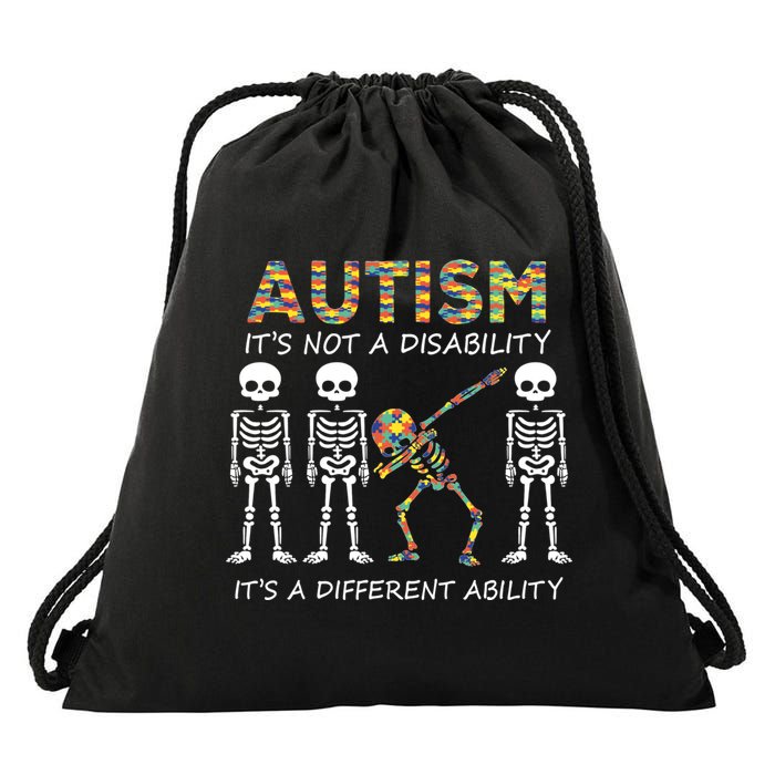 Autism It's A Different Ability Funny Dabbing Skeleton Gifts Drawstring Bag