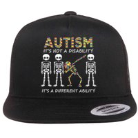 Autism It's A Different Ability Funny Dabbing Skeleton Gifts Flat Bill Trucker Hat