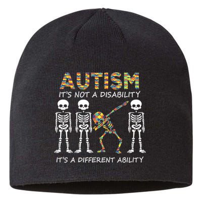 Autism It's A Different Ability Funny Dabbing Skeleton Gifts Sustainable Beanie