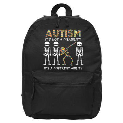 Autism It's A Different Ability Funny Dabbing Skeleton Gifts 16 in Basic Backpack