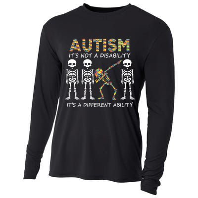 Autism It's A Different Ability Funny Dabbing Skeleton Gifts Cooling Performance Long Sleeve Crew