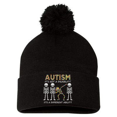 Autism It's A Different Ability Funny Dabbing Skeleton Gifts Pom Pom 12in Knit Beanie