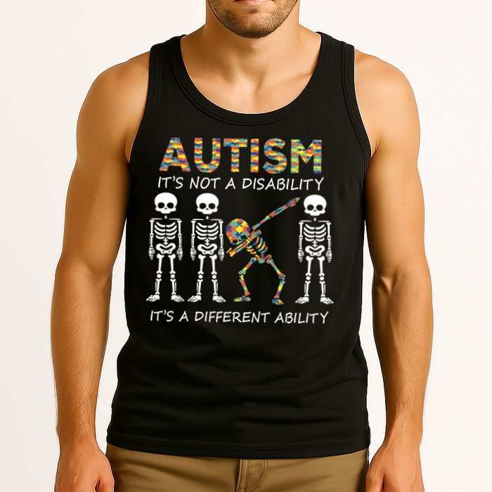 Autism It's A Different Ability Funny Dabbing Skeleton Gifts Tank Top
