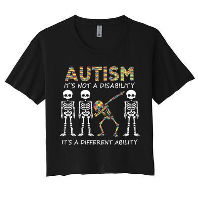 Autism It's A Different Ability Funny Dabbing Skeleton Gifts Women's Crop Top Tee