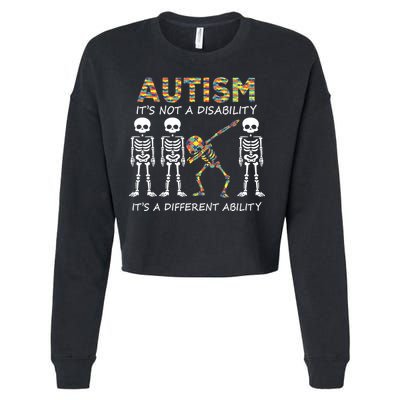 Autism It's A Different Ability Funny Dabbing Skeleton Gifts Cropped Pullover Crew