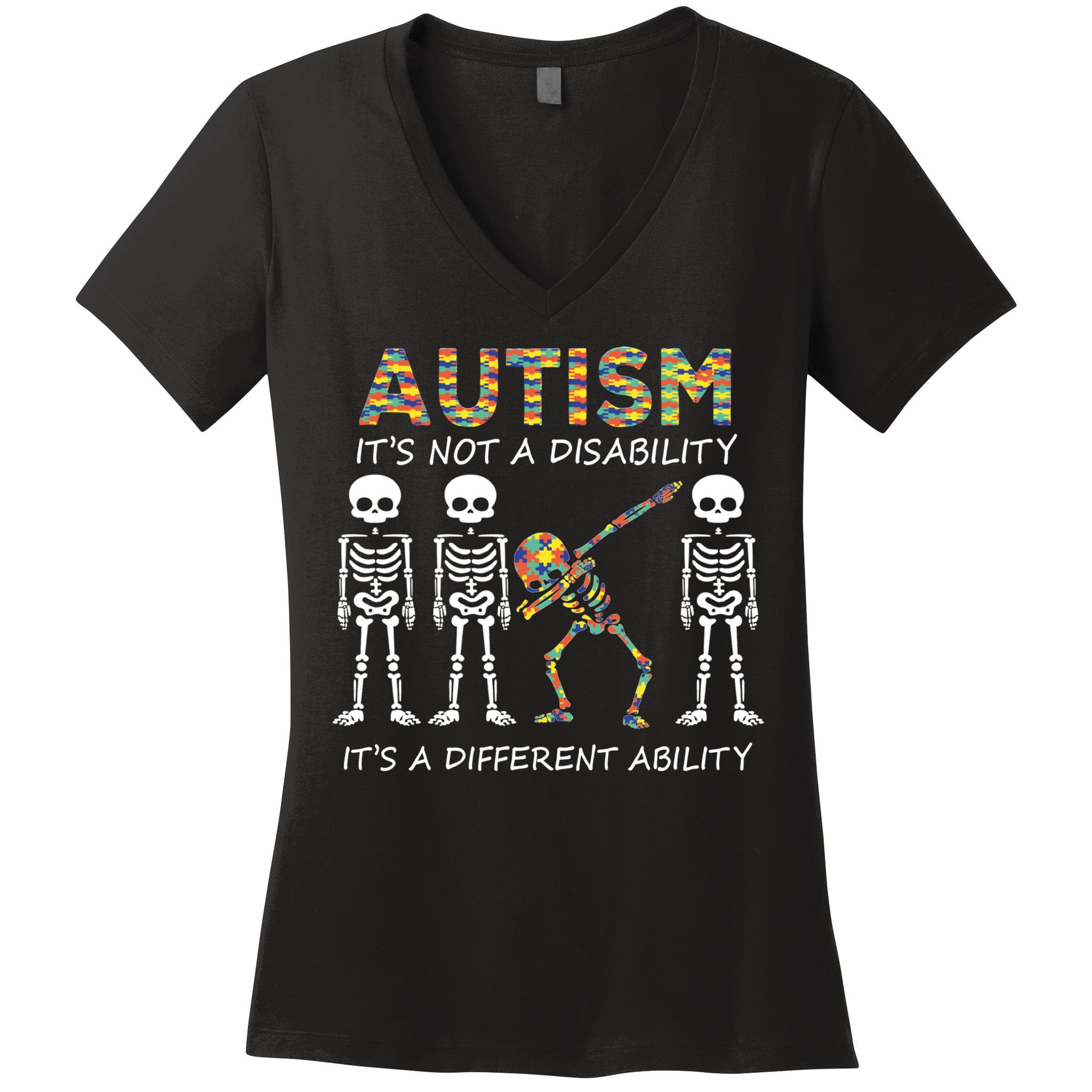 Autism It's A Different Ability Funny Dabbing Skeleton Gifts Women's V-Neck T-Shirt