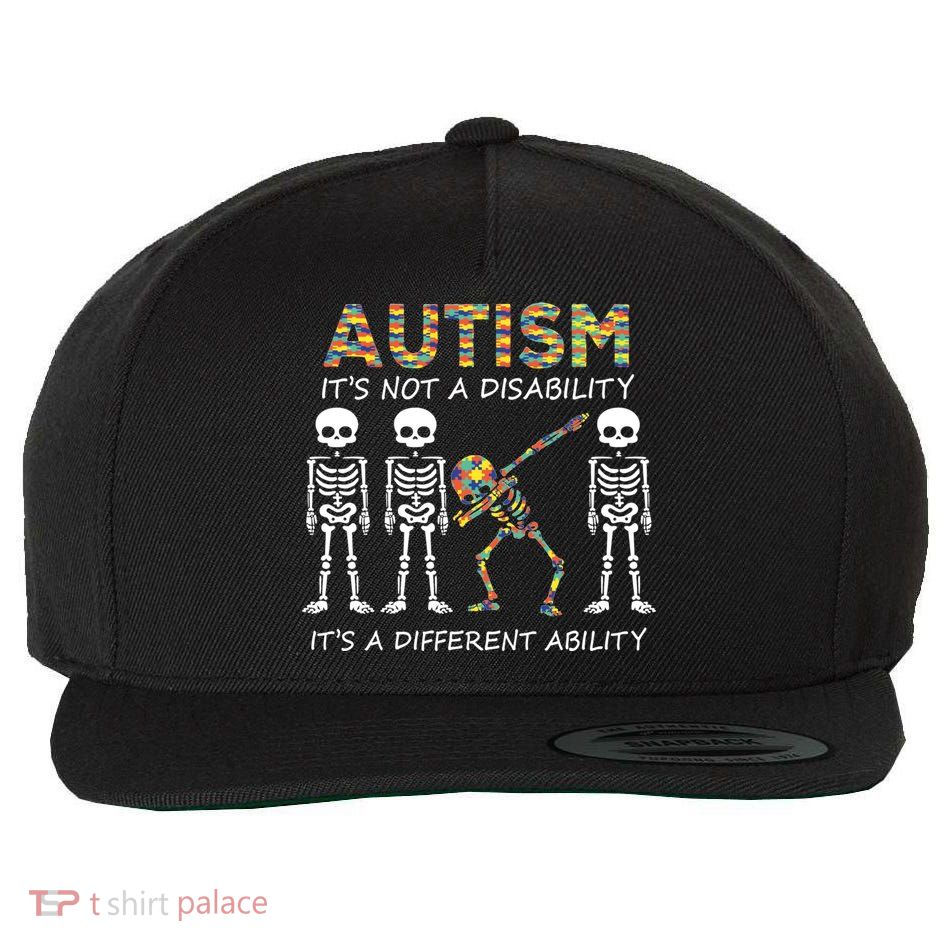 Autism It's A Different Ability Funny Dabbing Skeleton Gifts Wool Snapback Cap