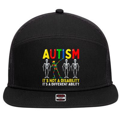 Autism Its A Different Ability Funny Dabbing Skeleton 7 Panel Mesh Trucker Snapback Hat