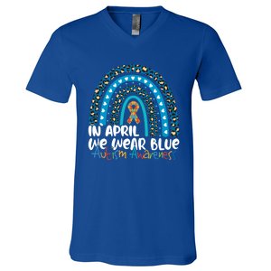 Autism In April We Wear Blue Rainbow Autism Awareness Month Funny Gift V-Neck T-Shirt