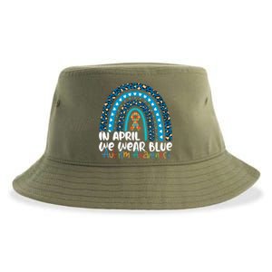 Autism In April We Wear Blue Rainbow Autism Awareness Month Funny Gift Sustainable Bucket Hat