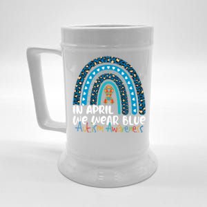 Autism In April We Wear Blue Rainbow Autism Awareness Month Funny Gift Beer Stein