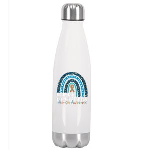 Autism In April We Wear Blue Rainbow Autism Awareness Month Funny Gift Stainless Steel Insulated Water Bottle