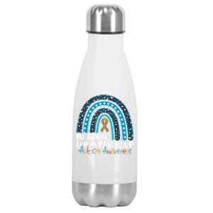 Autism In April We Wear Blue Rainbow Autism Awareness Month Funny Gift Stainless Steel Insulated Water Bottle