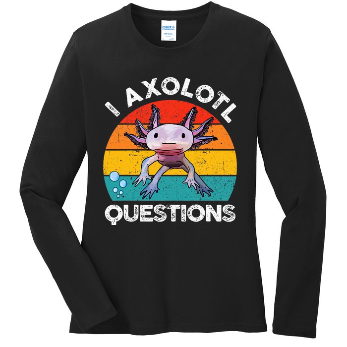 Axolotl I Axolotl Questions Retro Cute Axolotl Ladies Long Sleeve Shirt