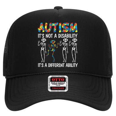 Autism It's A Different Ability Funny Dabbing Skeleton High Crown Mesh Back Trucker Hat