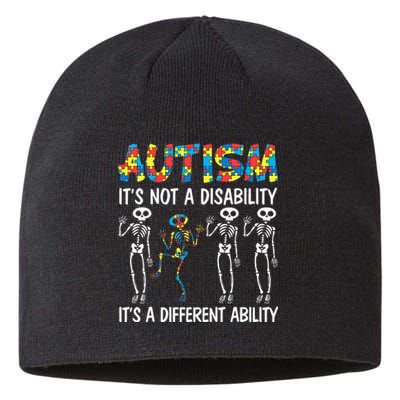 Autism It's A Different Ability Funny Dabbing Skeleton Sustainable Beanie