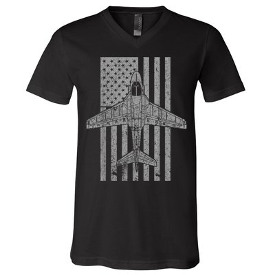A6 Intruder A6 Jet Airplane Vintage Flag V-Neck T-Shirt