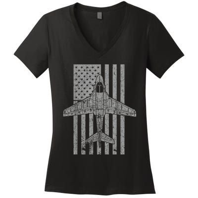 A6 Intruder A6 Jet Airplane Vintage Flag Women's V-Neck T-Shirt