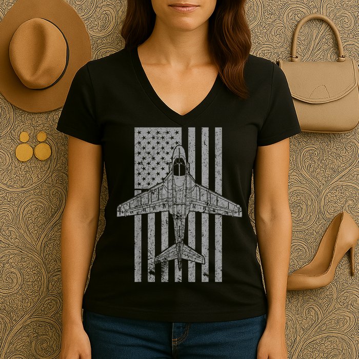 A6 Intruder A6 Jet Airplane Vintage Flag Women's V-Neck T-Shirt