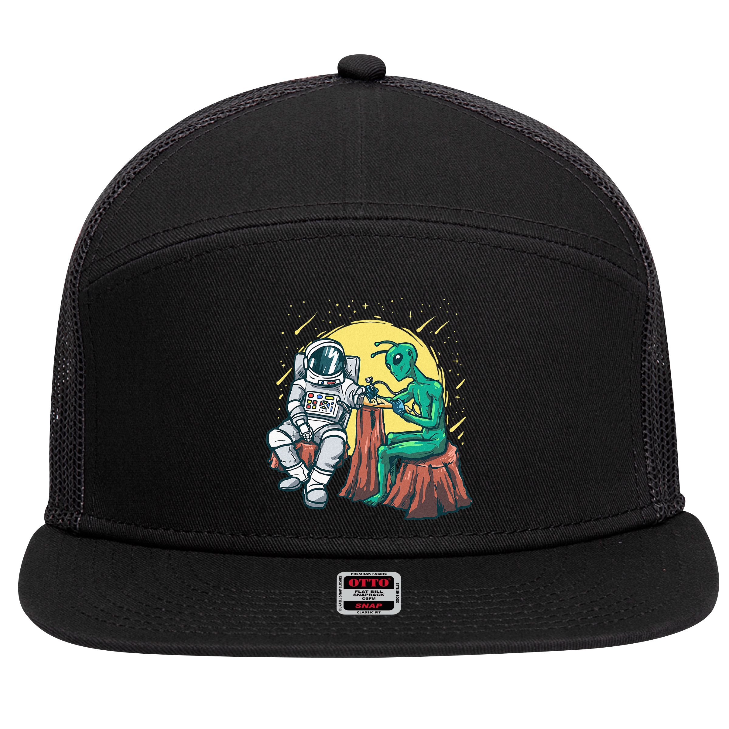 Alien Inking Astronaut Ink Funny Tattoo Artist 7 Panel Mesh Trucker Snapback Hat