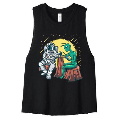 Alien Inking Astronaut Ink Funny Tattoo Artist Women's Racerback Cropped Tank