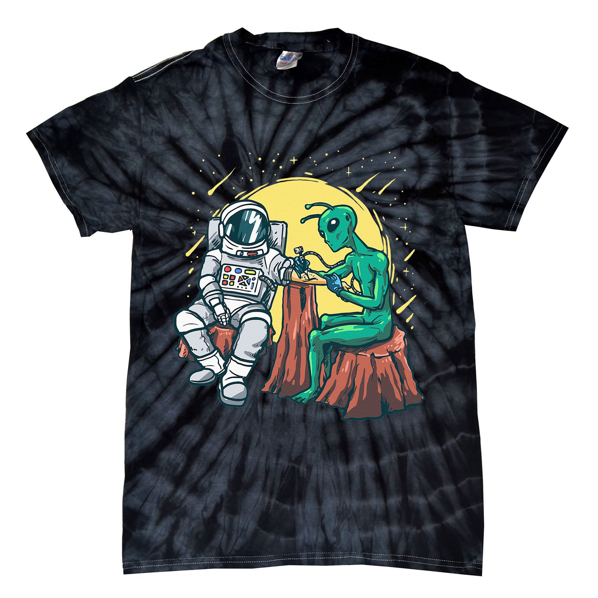 Alien Inking Astronaut Ink Funny Tattoo Artist Tie-Dye T-Shirt