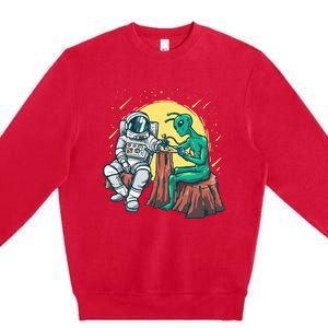 Alien Inking Astronaut Ink Funny Tattoo Artist Premium Crewneck Sweatshirt