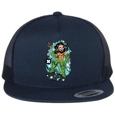 Aquaman Illustration Flat Bill Trucker Hat