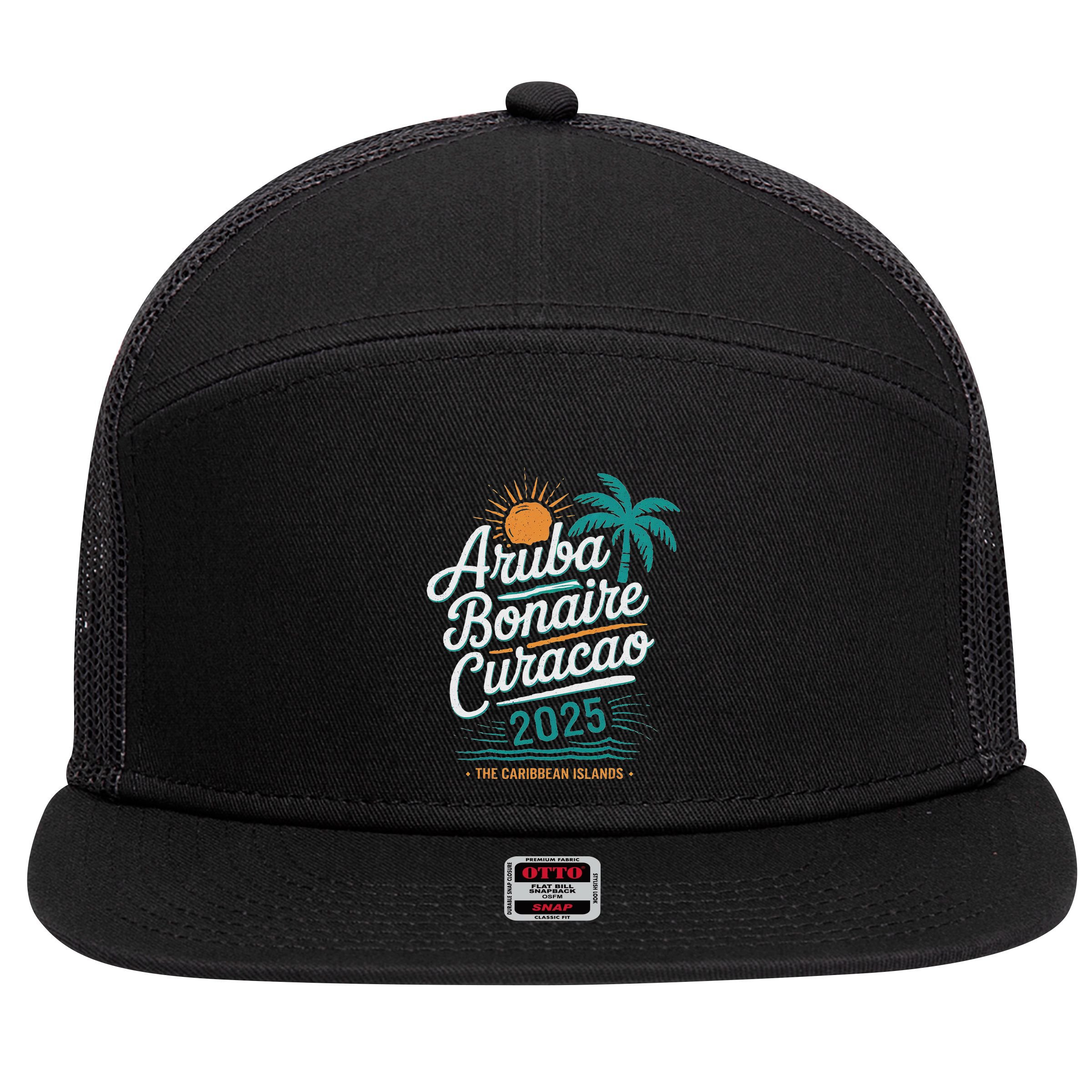 Abc Islands Aruba Bonaire CuraçAo Cruise Vacation 2025 7 Panel Mesh Trucker Snapback Hat