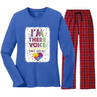 Autism I Am There Voice They Are My Heart Special Ed Teacher Gift Women's Long Sleeve Flannel Pajama Set 