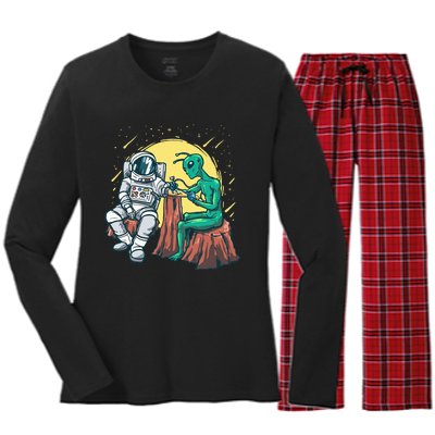 Alien Inking Astronaut Ink Funny Tattoo Artist Women's Long Sleeve Flannel Pajama Set 